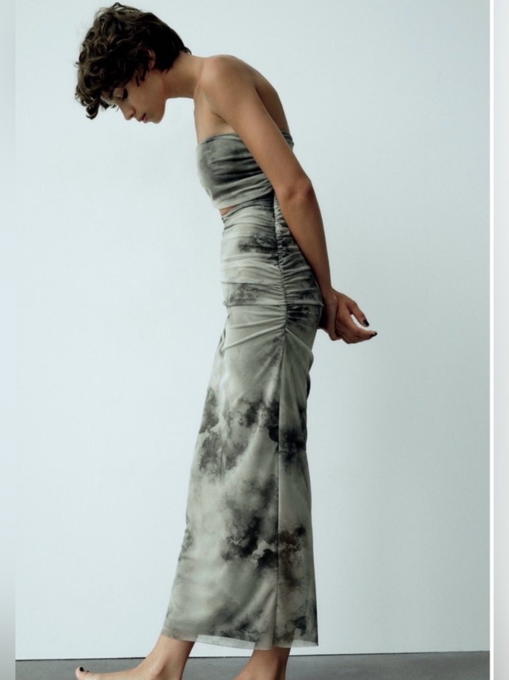 #24 Zara Strapless Cut Out Tulle Midi Dress Size L - Picture 4 of 12